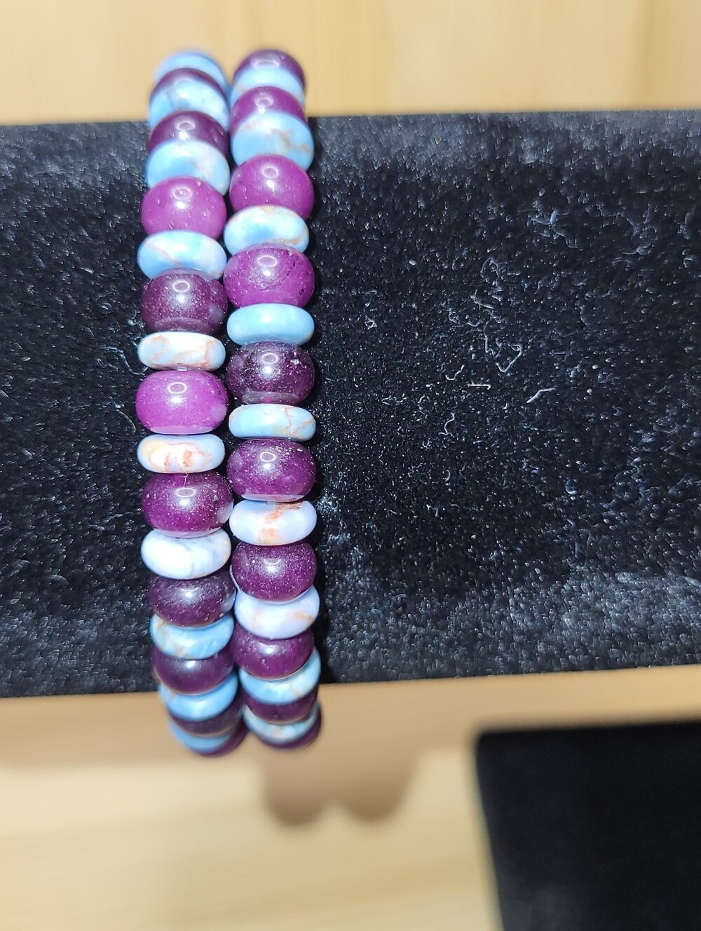 Genuine Garnet &  Jasper Beaded Stretch Bracelet Set Of 2